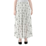 White And Black Stethoscope Print Chiffon Maxi Skirt