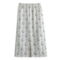White And Black Stethoscope Print Cotton Front Slit Maxi Skirt