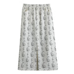 White And Black Stethoscope Print Cotton Front Slit Maxi Skirt
