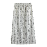 White And Black Stethoscope Print Cotton Front Slit Maxi Skirt