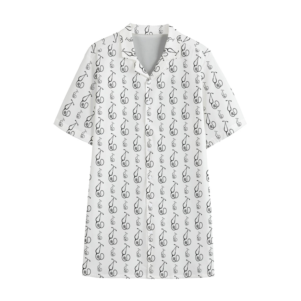 White And Black Stethoscope Print Cotton Hawaiian Shirt