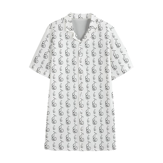 White And Black Stethoscope Print Cotton Hawaiian Shirt