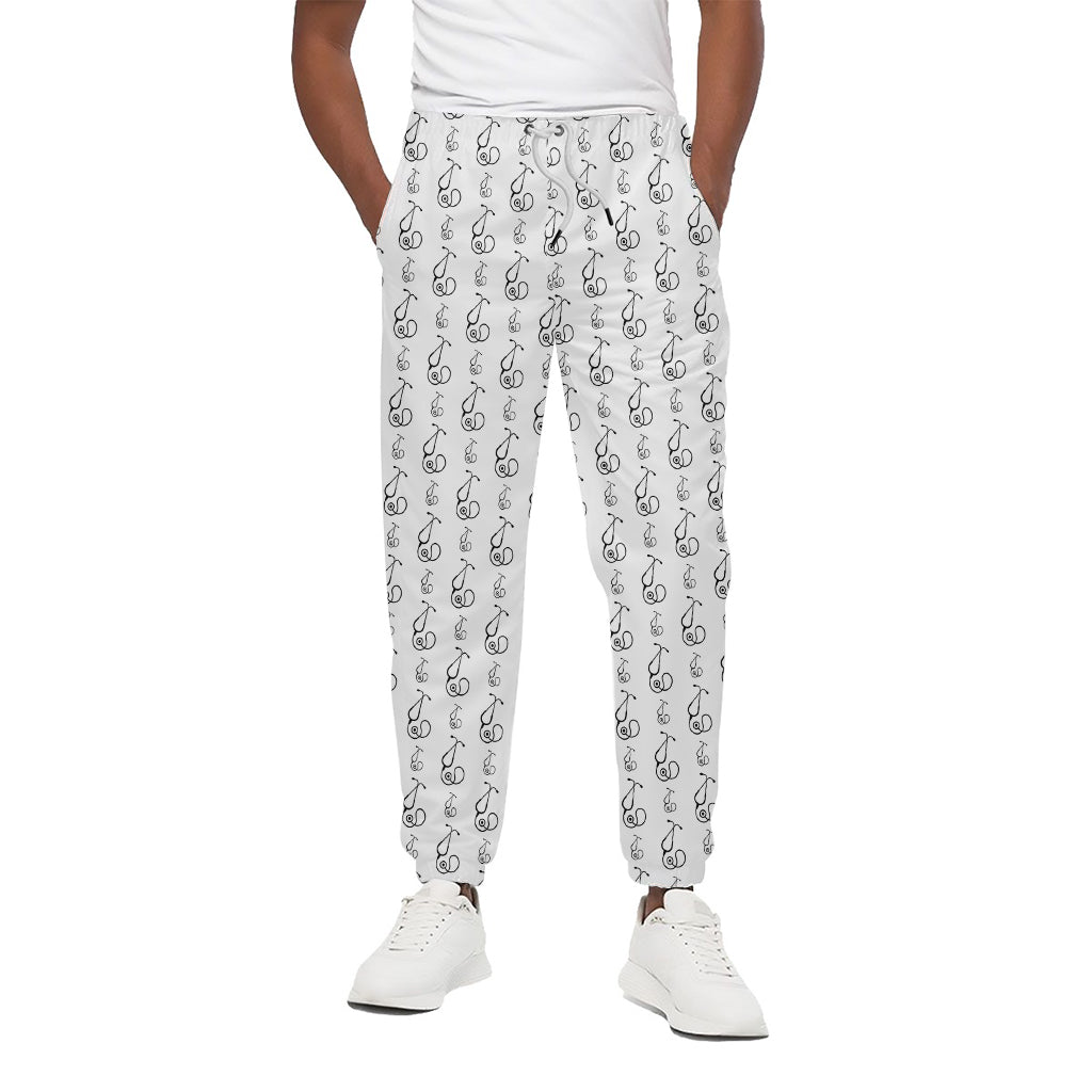 White And Black Stethoscope Print Cotton Pants