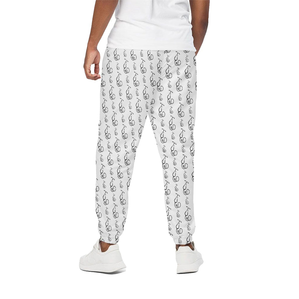 White And Black Stethoscope Print Cotton Pants