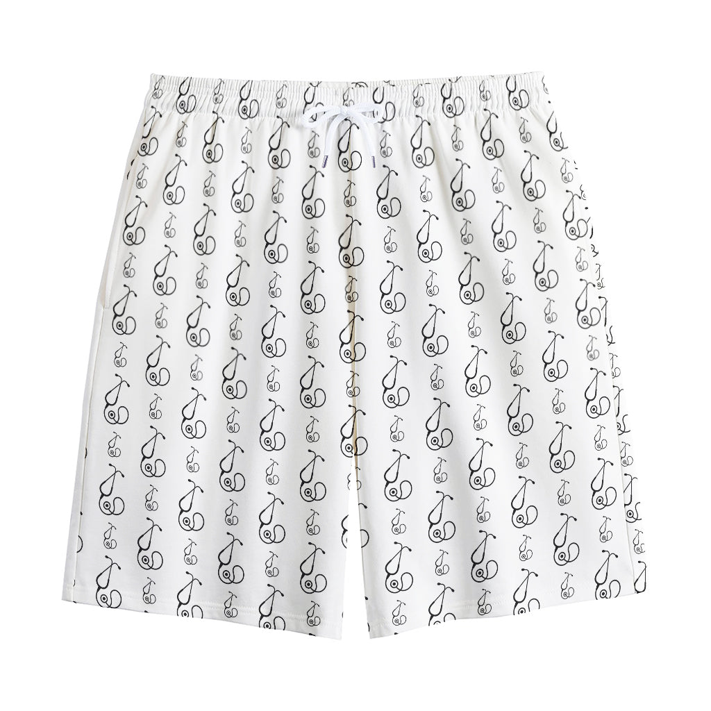 White And Black Stethoscope Print Cotton Shorts