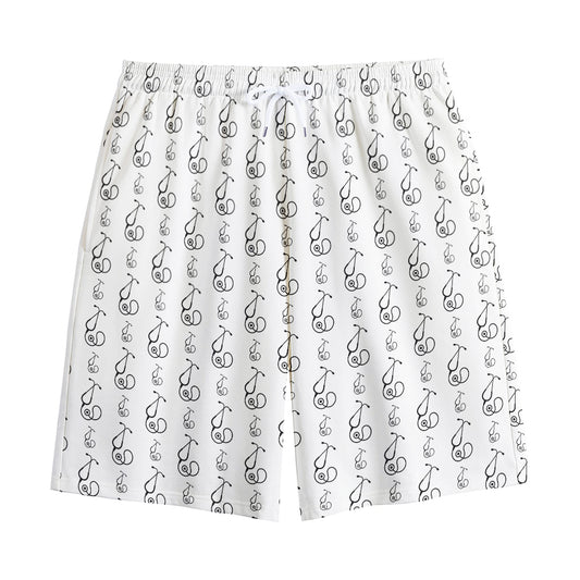 White And Black Stethoscope Print Cotton Shorts