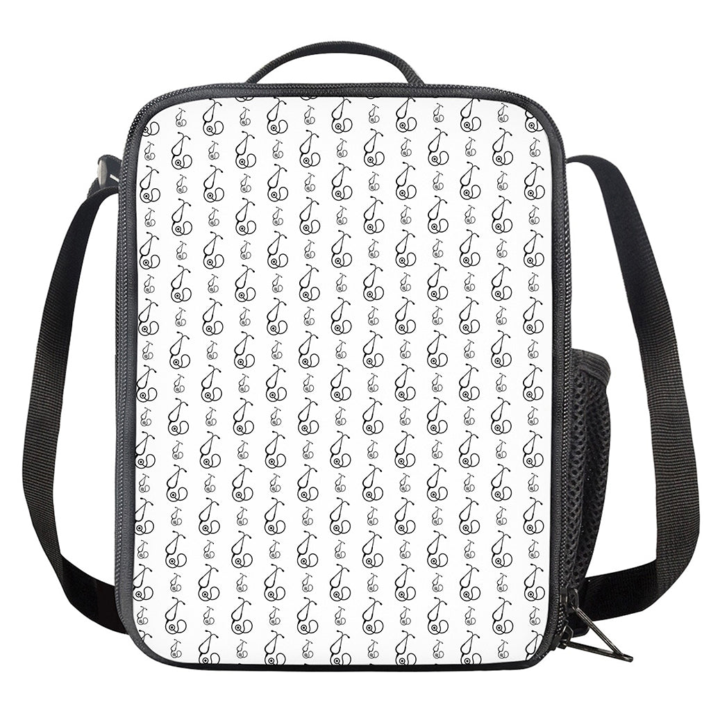 White And Black Stethoscope Print Crossbody Lunch Bag