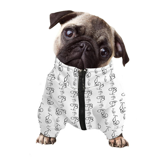 White And Black Stethoscope Print Dog Zip Up Jacket
