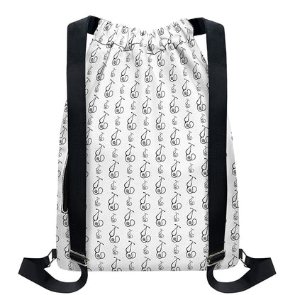 White And Black Stethoscope Print Drawstring Backpack
