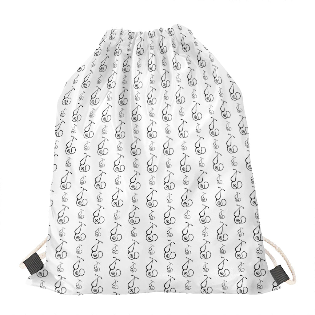 White And Black Stethoscope Print Drawstring Bag
