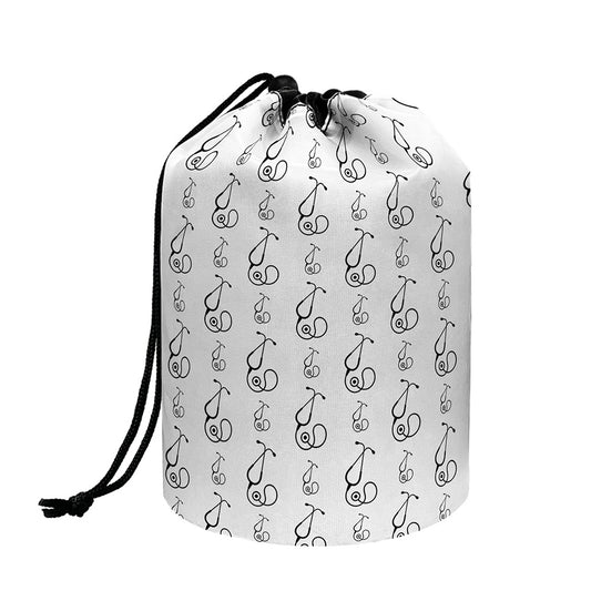 White And Black Stethoscope Print Drawstring Makeup Bag