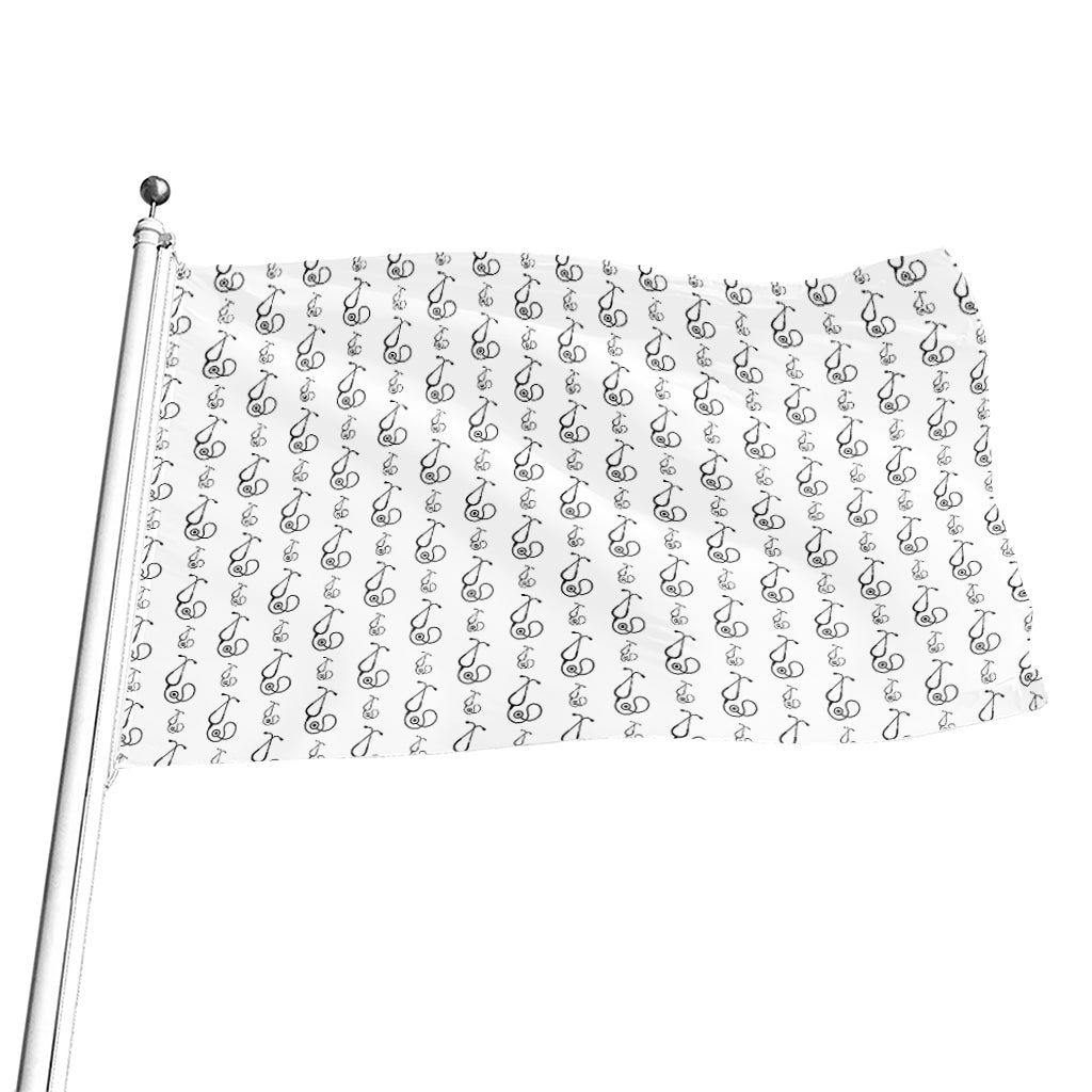 White And Black Stethoscope Print Flag