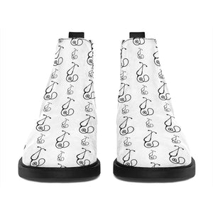 White And Black Stethoscope Print Flat Ankle Boots