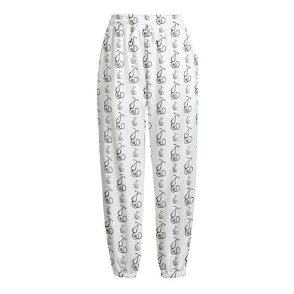 White And Black Stethoscope Print Fleece Lined Knit Pants