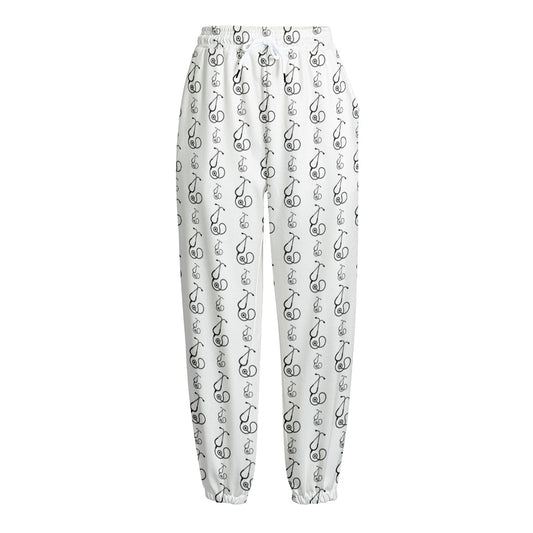 White And Black Stethoscope Print Fleece Lined Knit Pants
