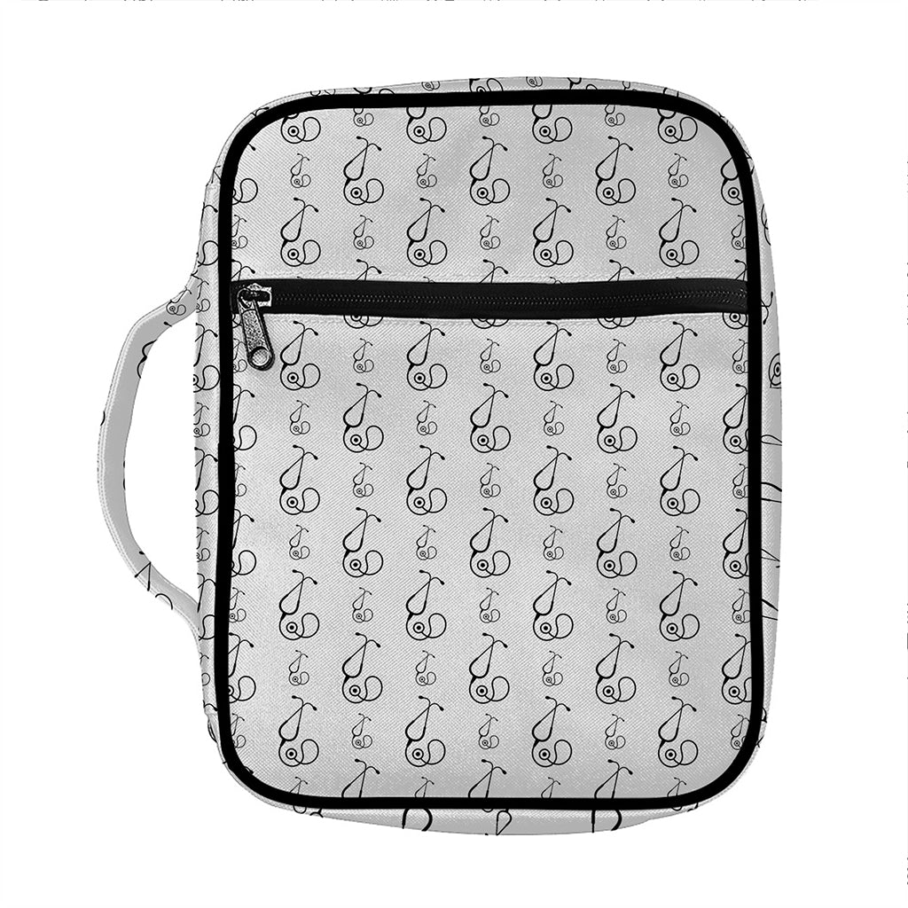 White And Black Stethoscope Print Front Pocket Bible Bag