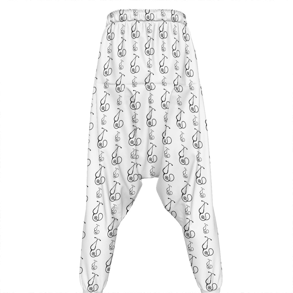 White And Black Stethoscope Print Hammer Pants