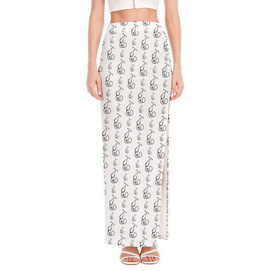 White And Black Stethoscope Print High Slit Maxi Skirt