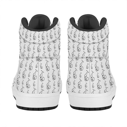 White And Black Stethoscope Print High Top Leather Sneakers