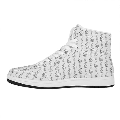 White And Black Stethoscope Print High Top Leather Sneakers