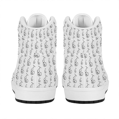 White And Black Stethoscope Print High Top Leather Sneakers