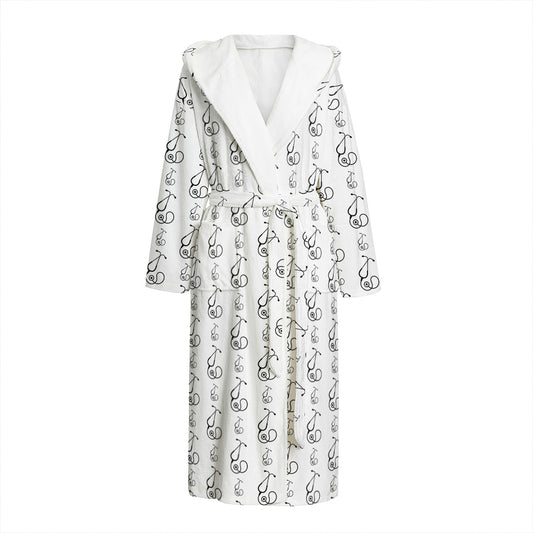 White And Black Stethoscope Print Hooded Bathrobe