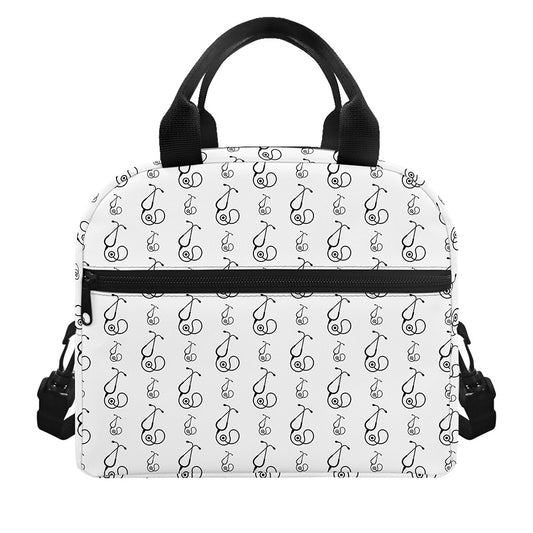 White And Black Stethoscope Print Insulated Lunch Bag