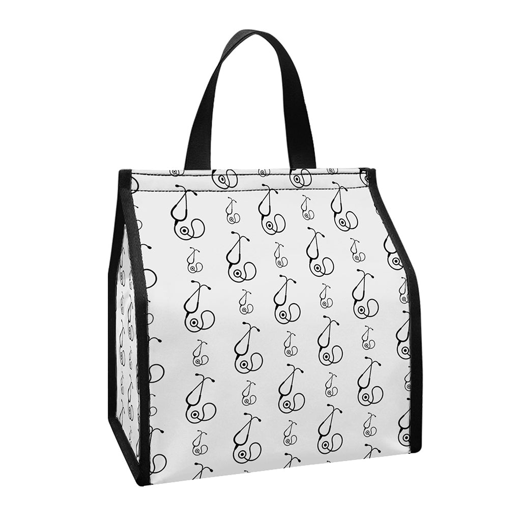 White And Black Stethoscope Print Insulated Lunch Tote