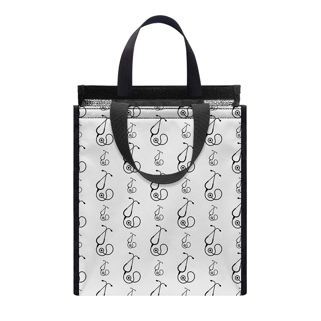 White And Black Stethoscope Print Insulated Lunch Tote