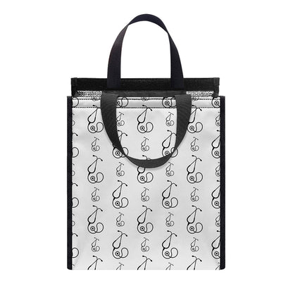 White And Black Stethoscope Print Insulated Lunch Tote