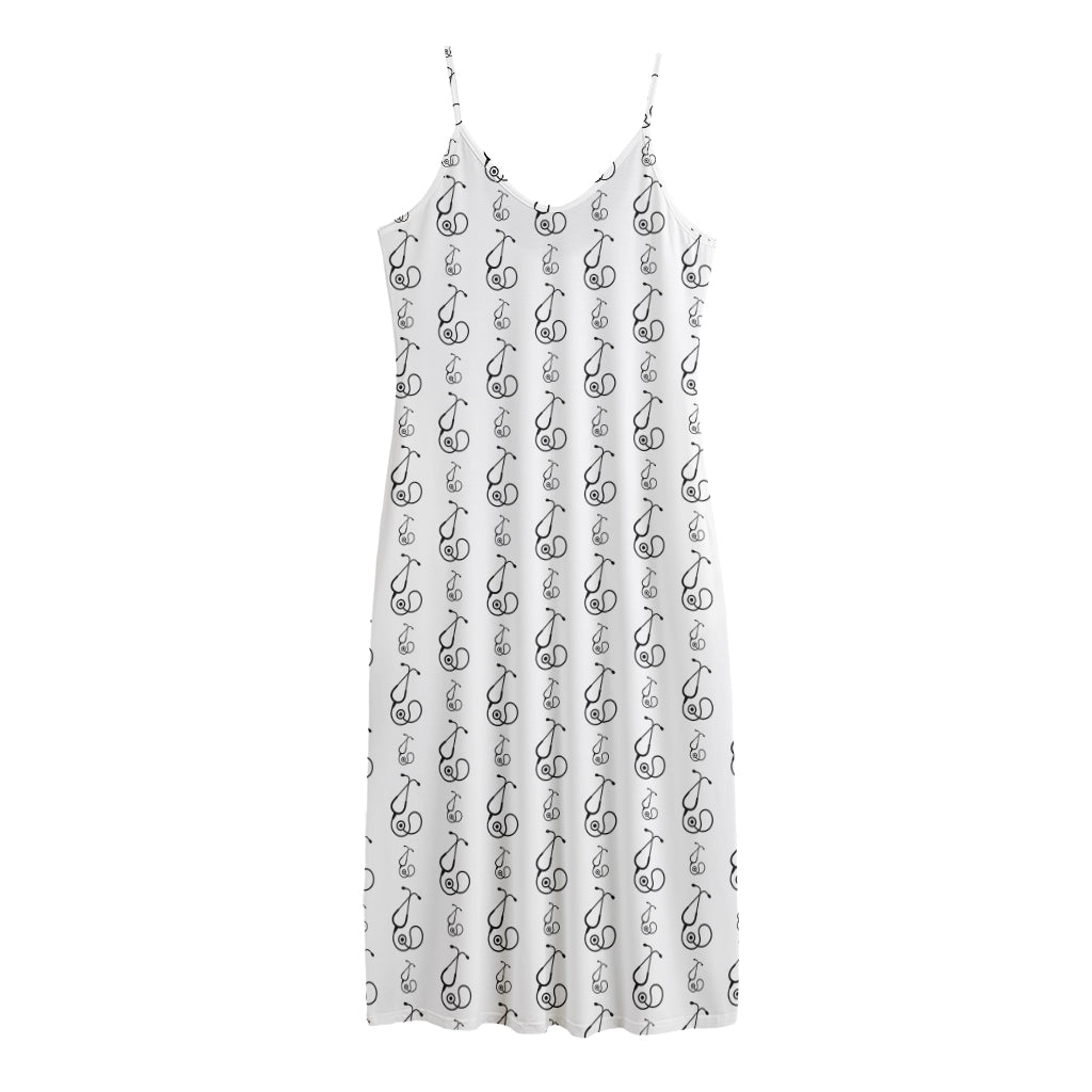White And Black Stethoscope Print Jersey Midi Cami Dress