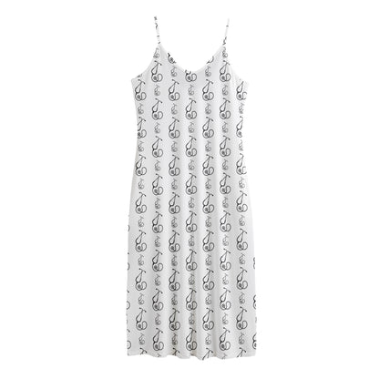 White And Black Stethoscope Print Jersey Midi Cami Dress
