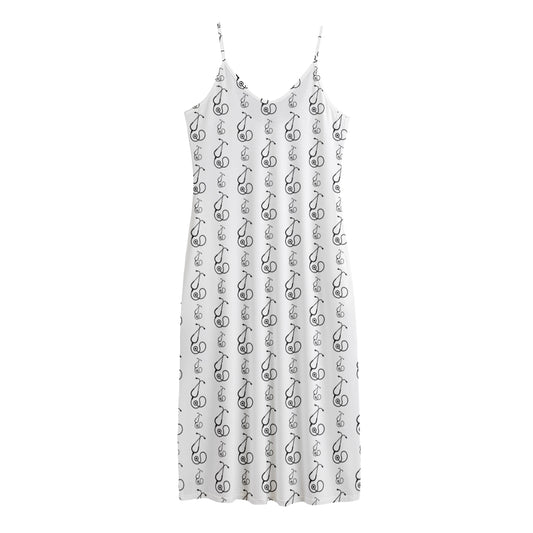 White And Black Stethoscope Print Jersey Midi Cami Dress