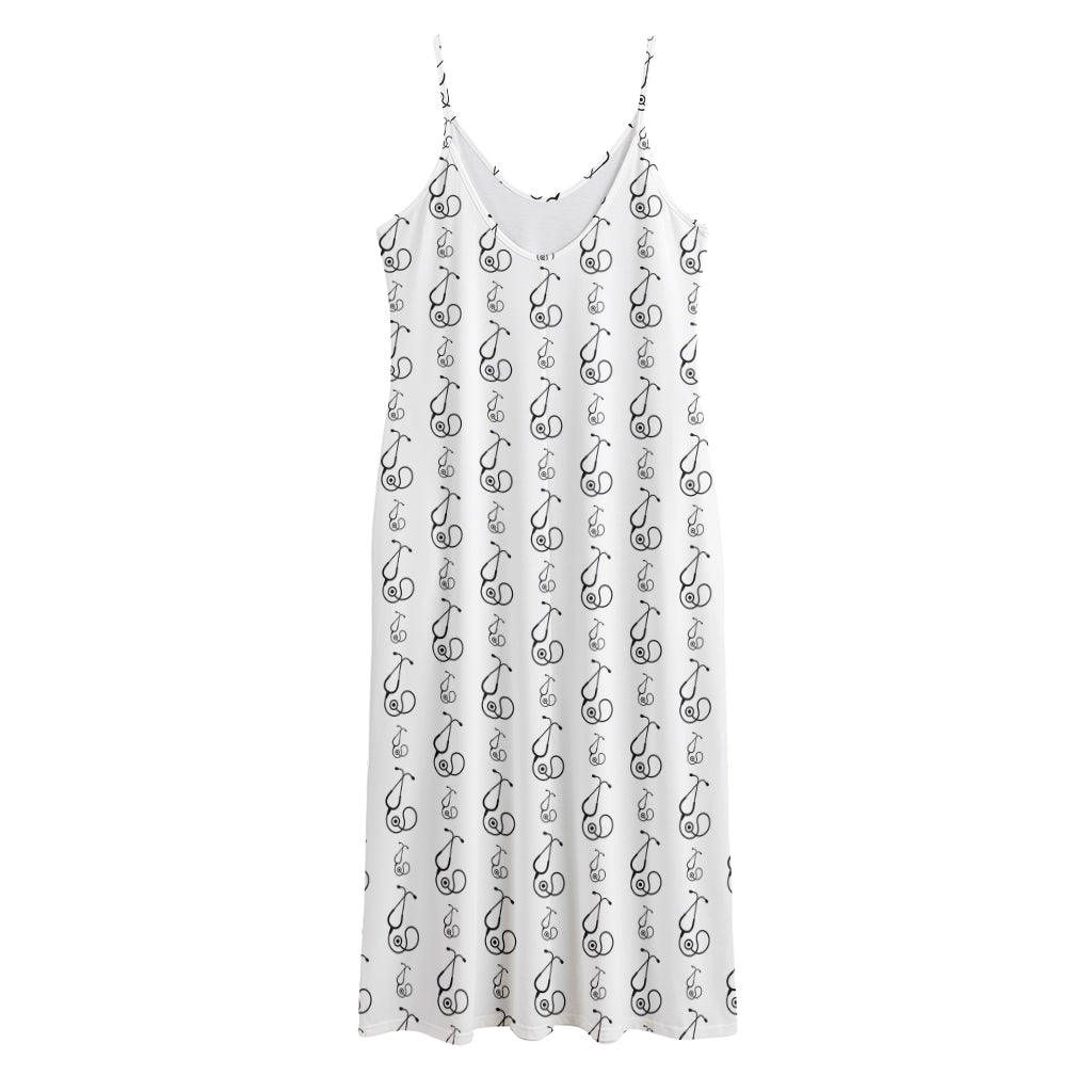 White And Black Stethoscope Print Jersey Midi Cami Dress