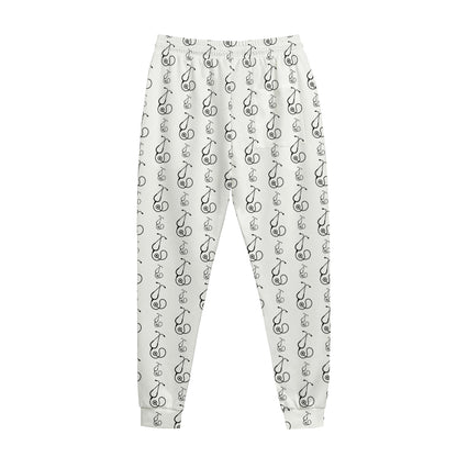 White And Black Stethoscope Print Jogger Pants