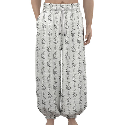 White And Black Stethoscope Print Lantern Pants