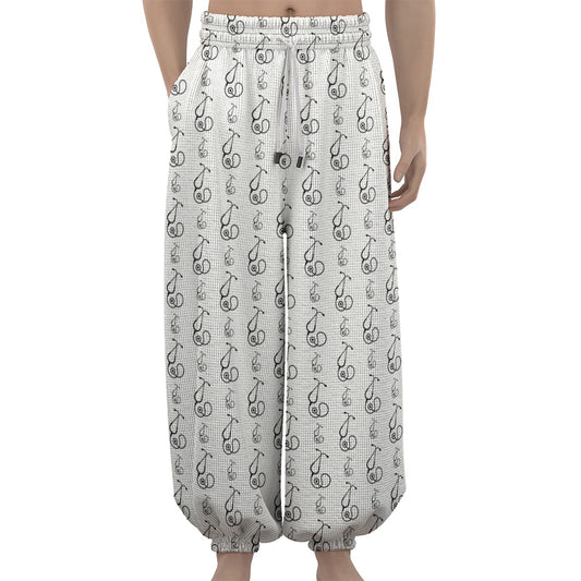 White And Black Stethoscope Print Lantern Pants