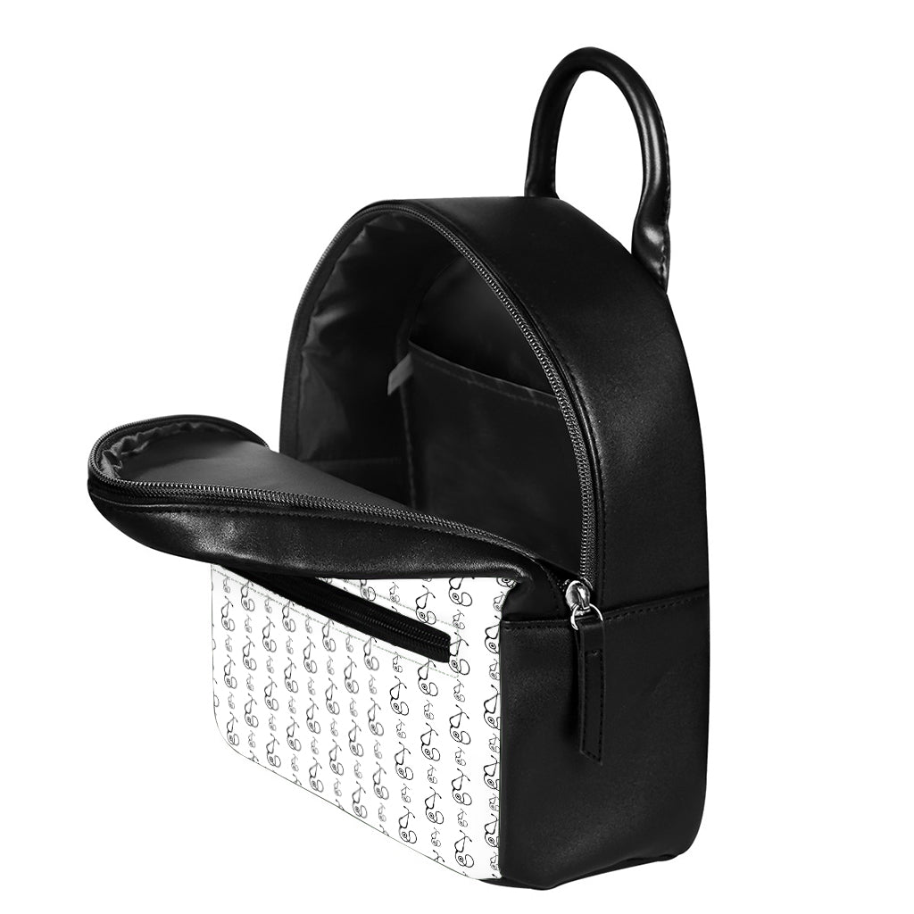 White And Black Stethoscope Print Leather Backpack