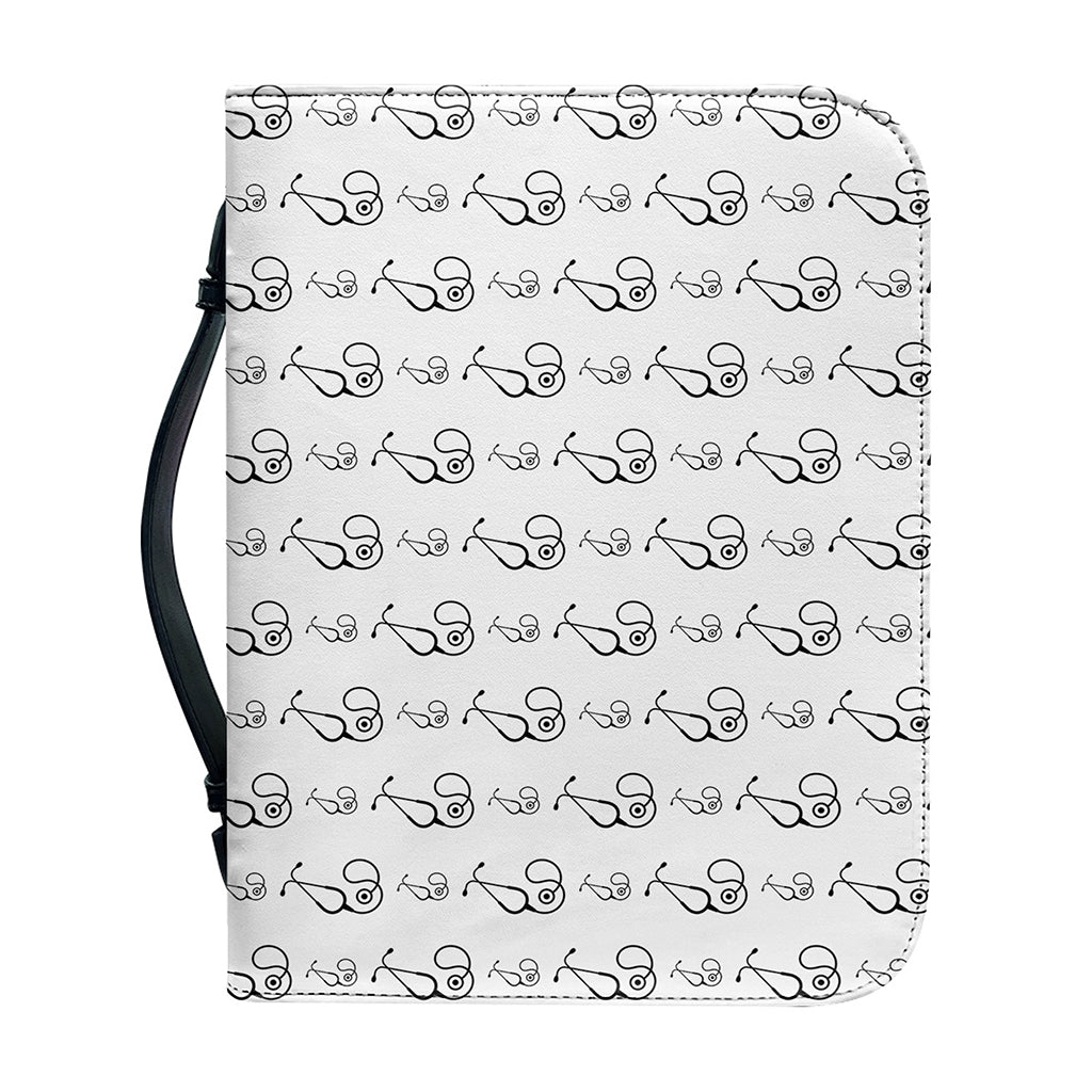 White And Black Stethoscope Print Leather Bible Cover