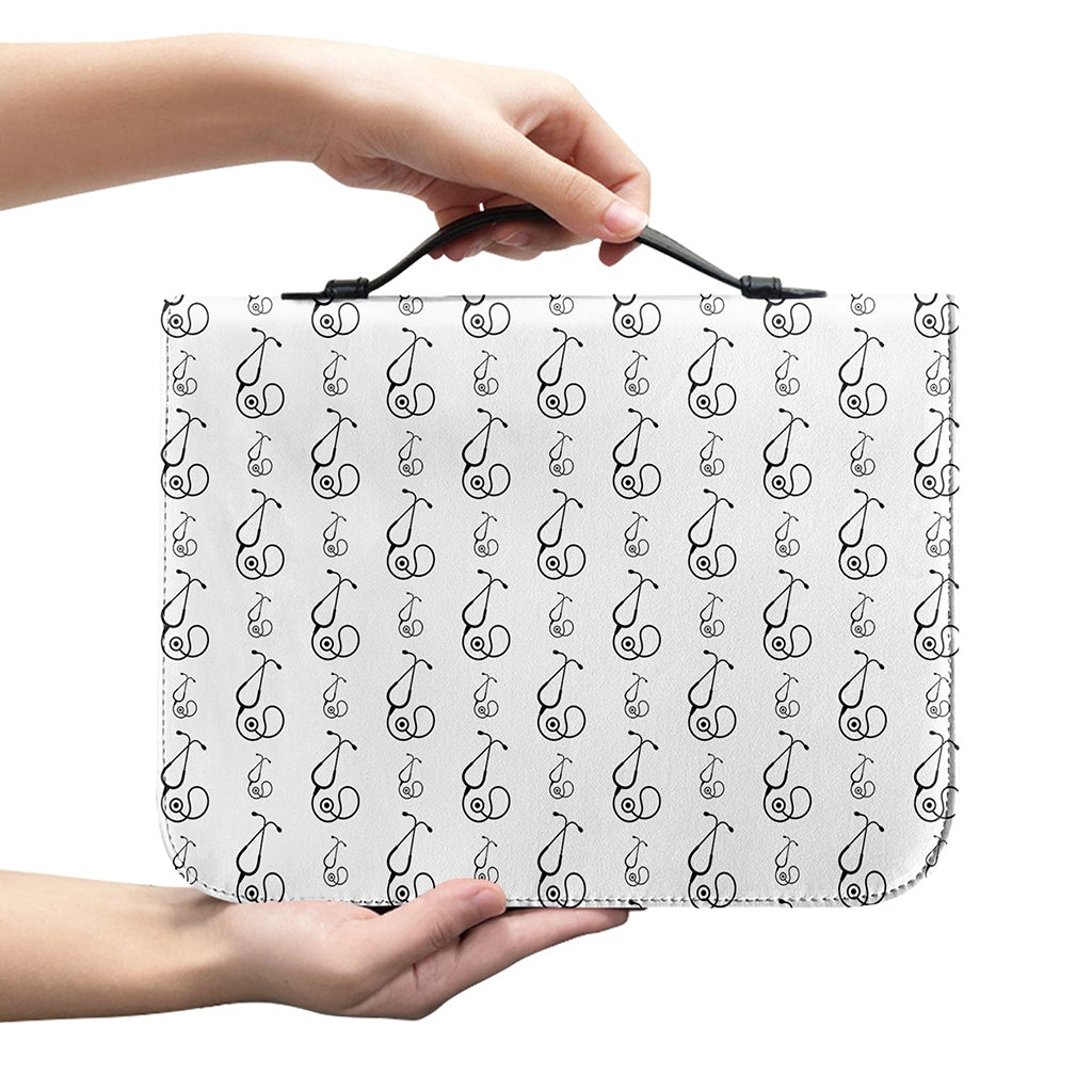 White And Black Stethoscope Print Leather Bible Cover