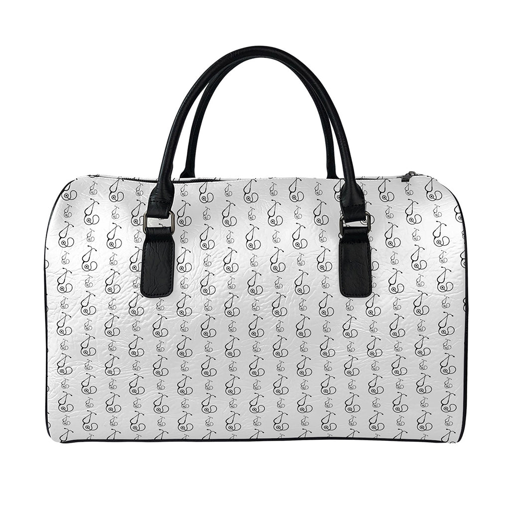 White And Black Stethoscope Print Leather Duffle Bag