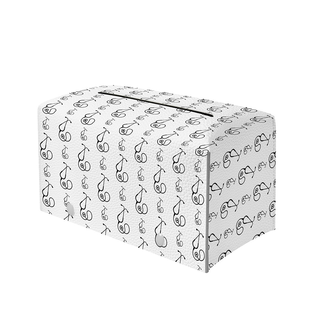 White And Black Stethoscope Print Leather Tissue Box Cover