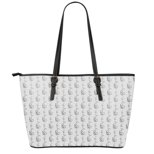 White And Black Stethoscope Print Leather Tote Bag