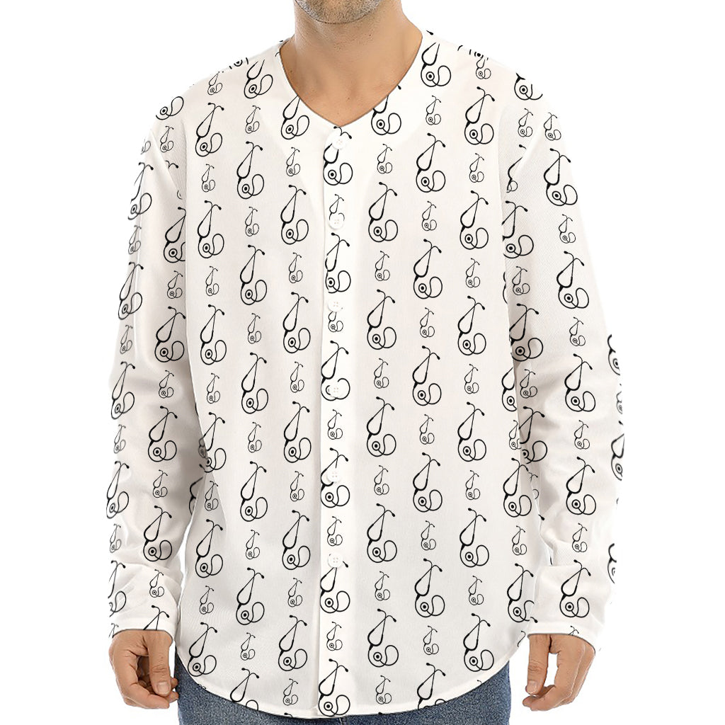 White And Black Stethoscope Print Long Sleeve Baseball Jersey