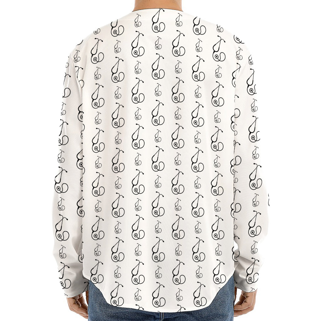 White And Black Stethoscope Print Long Sleeve Baseball Jersey