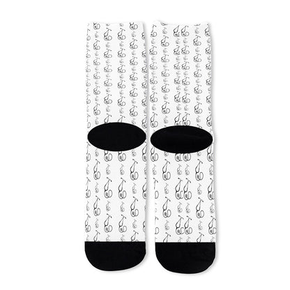 White And Black Stethoscope Print Long Socks