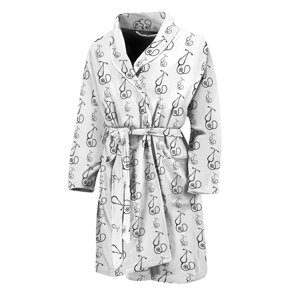 White And Black Stethoscope Print Men's Bathrobe
