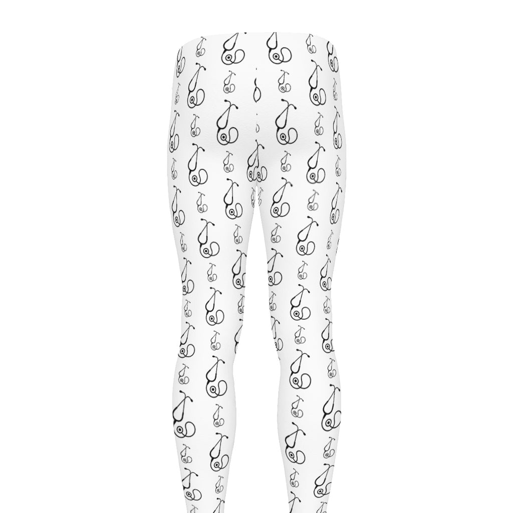 White And Black Stethoscope Print Men's leggings