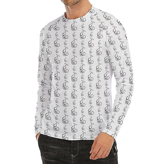 White And Black Stethoscope Print Men's Long Sleeve Rash Guard