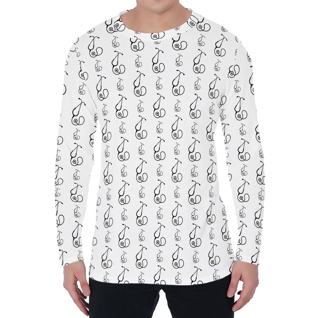 White And Black Stethoscope Print Men's Long Sleeve T-Shirt